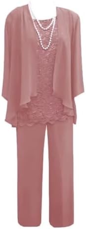 Women's 3 Pieces Mother of The Bride Dress Pant Suits Lace Weddin...