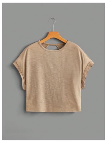 Image of SOLY HUX Women Open Back Tops Workout Backless Tee Casual Athletic Shirts Short Sleeve Oversized Gym T Shirt