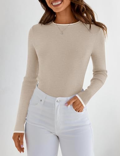 ZESICA Women's Long Sleeve Crewneck Shirts Spring Knit Slim Fitted Casual Basic Tee Sweater Tops3