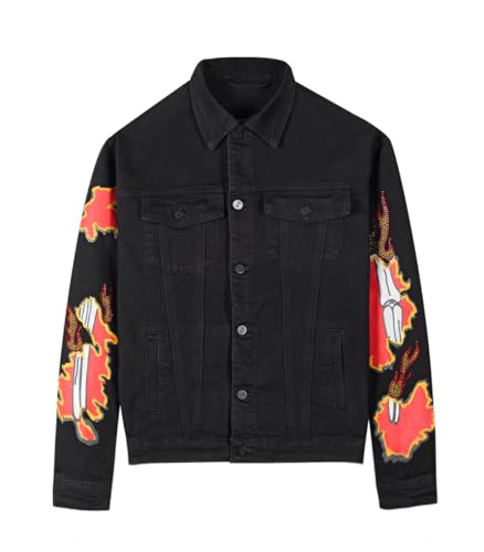 Image of SHION7 Men's Denim Jacket, Slim Fit Streetwear Jean Jackets For Men, Fashionable Embellished Rhinestone Jeans Coat