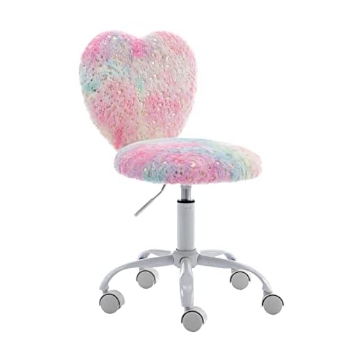 chairus Kids Desk Chair Faux Fur Study Chair for Teenage Girls, Adjustable Heart Shaped Kids Vanity Chair for Bedroom Reading Living Room, Small Cute Student Task Chair with White Foot, Colorful