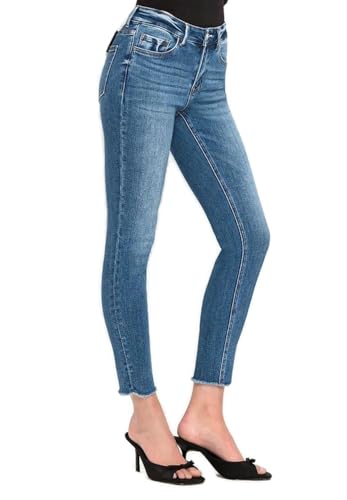 VERVET by Flying Monkey Women's Mid Rise Raw Hem Crop Skinny Jeans
