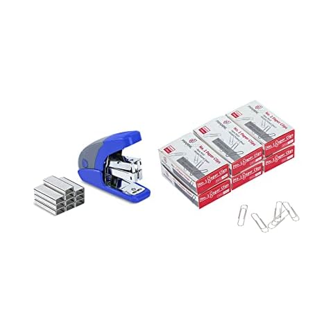 PAPERPAL Value Pack, 1 Dark Blue Color Effortless Mini Stapler Set with 1000 Stapler + 600#1 Nonskid Paper Clips Cover