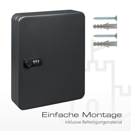 Burg-Wächter Schlüsselbox abschließbar mit Zahlencode, 36 nummerierte Haken, Schlüsselkasten KC 36 C, Stahlblech, Mattschwarz