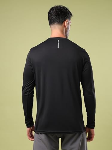 Image of TECHNOSPORT Men Polyester Self Design Chest Print Slim Fit Long Sleeve T-Shirt for Gym, Workout and Regular Use with SPF50+
