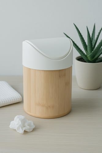 Corbeille à papier compacte avec couvercle en bambou pour bureau - 2