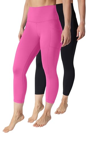 90 Degree by Reflex Womens Capri Leggings (Two-Pack) – High-Waisted Buttery-Soft
