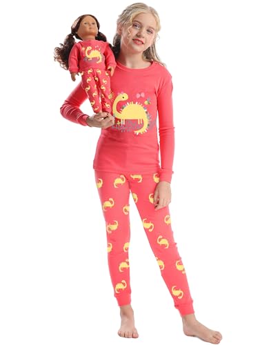 Image of Babyroom Girls Matching Doll&Toddler 4 Piece Cotton Pajamas Toddler Christmas Sleepwear