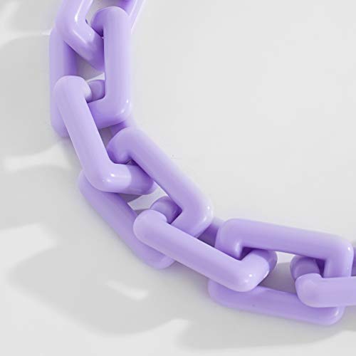 Colorful Chunky Resin Link Chain Necklaces Candy Color Acrylic Choker Dainty Lightweight Thick Punk Indie Y2K Paperclip Collar For Women Girls Jewelry-F Purple #TOP2
