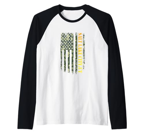Salt Lake City Utah Camouflage Usa Flag Camiseta Manga Raglan