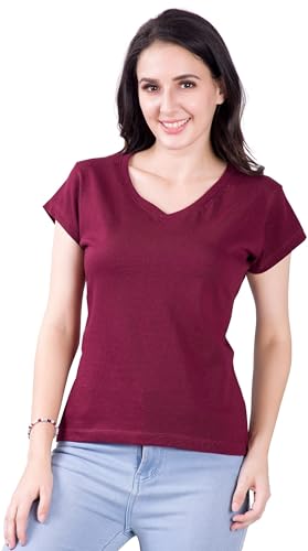 Image of Women's V Neck Plain T-Shirt, Black, Short Sleeve, Casual Wear