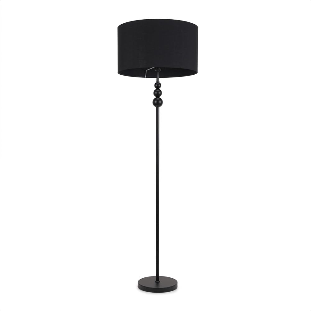 ValueLights | Matt Black Stacked Ball Single Stem Standing Floor Lamp with Black Drum Shade | Floor Lamps & Torchieres, Home Décor & Improvement Essential | Includes Bulb