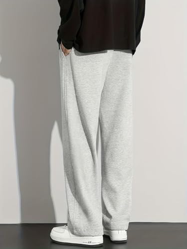 Image of Men's Black Wide Leg Track Pants | Oversized Baggy Loose Fit Trousers for Men | Casual Straight Fit Lower with Elastic Waist for Gym, Travel