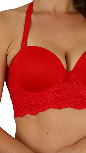 Tobeinstyle Women's Elongated Balconette Pin-Up Lace Underbust Bra - Red - 40C #TOP6