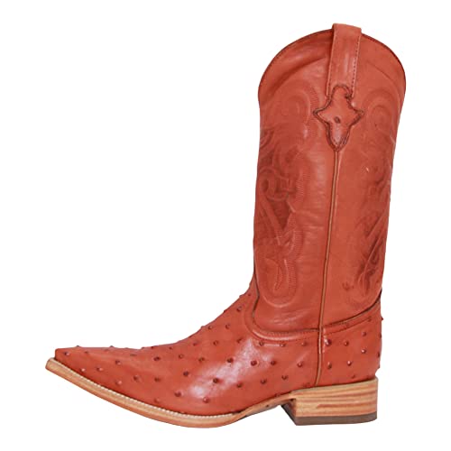 Men’s Genuine Leather Ostrich Quill Print Honey Snip Toe Boot