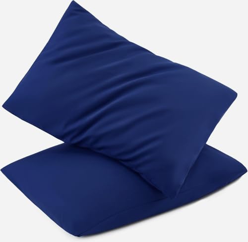 Image of TILLYOU Toddler Pillowcase 2 Pack with Envelope Closure,13 inch x 18 inch Silky Soft Microfiber Travel Kids Pillowcase for Boys and Girls,Navy