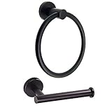 Bathroom Towel Holder, Stainless Steel Black Towel Ring and Toilet Paper Holder, 2 Pcs Bathroom Black Hand Towel Holder Wall Mounted Hand Towel Ring (Matte Black)