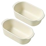 Navaris 2x Brottopf - Toastbrot Backform - Brottopf zum Backen - Tontopf Brot - Brotbackschale - Toastbrotform - Spülmaschinenfest - Keramik - 23 x 12,7 cm - Creme Weiß