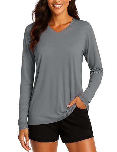 TACVASEN Women's Long Sleeve V Neck Workout Tops UPF 50+ Sun