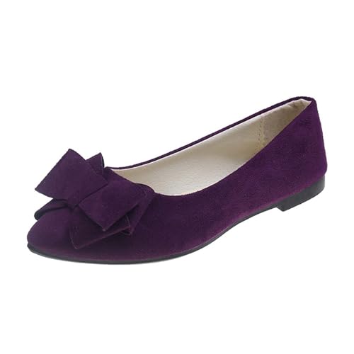 Ballet Flats for Women Bow Faux Suede Flat Ballerina Folding Pumps Slip on Loafers Moccasins Dolly Shoes Casual Dress Pointed Toe Black Flats Office Driving Shoes