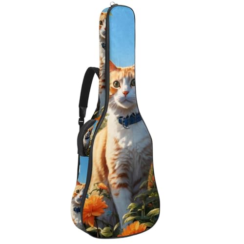 Sac de guitare acoustique de 101,6 cm motif chat et fleurs colorées multicolore