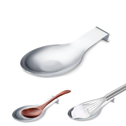 Repose Cuillere Inox Porte Cuillere Cuisine - Grand Repose pour Ustenciles de Cuisine 24 * 10cm -Resistant & Facile Nettoyage (Argente)