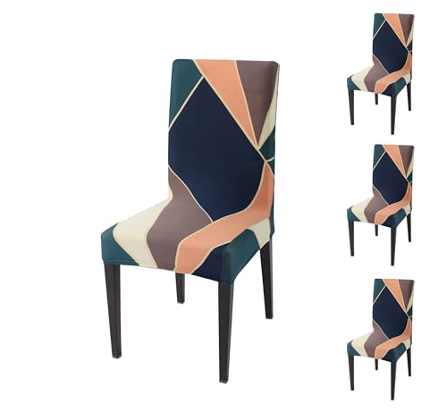 Image of Stretchable Dining Chair Cover - Washable, Removable, Anti-Slip, Protector, Universal Fit (Set of 4, Multicolor Abstract)