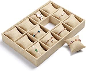 Image of 12 Pillow Watch /Bangle Jute Jewellry Drawer Organizer Tray Stackable Tray, Gold