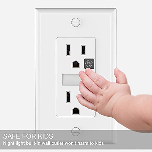 Sozulamp Led Night Light Outlet-Easy To Install,Nightlight Electrical Outlets,Standard Duplex Decorative Receptacle,15A 125V,2 Pole 3 Wire,Self Grounding,Outlet Covers Included (Glossy White,2 Pack) #TOP5