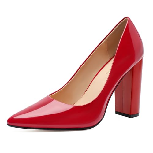 Unisex Women's Men's High Heels Pointed Toe Pumps with Chunky Block Heels Dress Party Comfortable Shoes