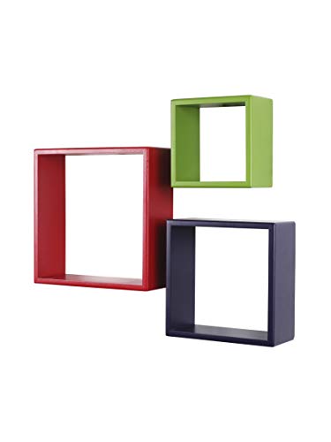 Image of Home Sparkle Wooden Cube Wall Shelves Set of 3 Engineered Wood (Multicolour)