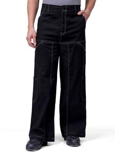 Image of The Indian Garage Co Men Loose Wide Leg Solid Mid-Rise Cargo Trousers