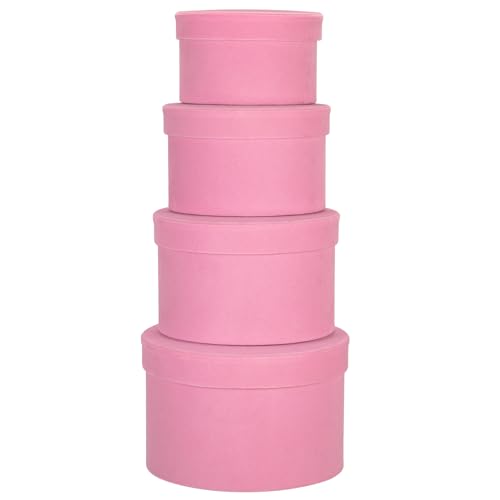 Oairse Caixas de presente de veludo e cartão redondo - 4 unidades com tampas, vários tamanhos - para flores, aniversário, dia da mãe - inclui caixa de chapéu rosa