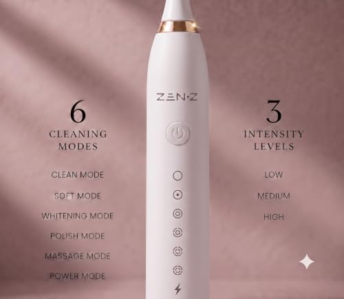 Image of ZEN-Z Sonic Electric Toothbrush for Adults & Kids | 6 months warranty,6 modes,60 Days Battery, IPX7 Waterproof, 4 Brush Heads, Silicone Bristles, USB Rechargeable, BIS Certified