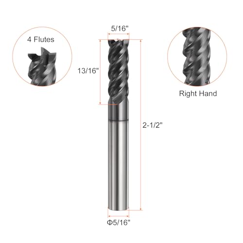Image of HARFINGTON 5pcs Carbide Square Nose End Mill Bit 5 /16 inch Cut Dia 4 Flutes TiAlN Coated Milling Cutter for Hardened Steel Metal (5 /16 inch Shank 13 /16 inch Cut Length 2-1 /2 inch Long 45 Degree Helix)