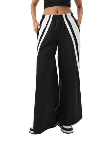 Image of The Souled Store Black & White Women and Girls Pull On Cotton Oversized Flared Joggers
