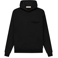 ESSENTIALS Pullover Hoodie Cotton Blend Adult Men Oversized, baggy fit. (US, Alpha, Small, Regular, Regular, Black)