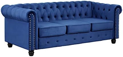 Morden Fort Couch Sofa, Couches for Living Room No Sagging, Couches 24'' Comfy Seat Depth, Sofas Couches Tool-Free Assemble, Velvet Sofas for Living Room Pet-Friendly Super Soft Chesterfield Blue