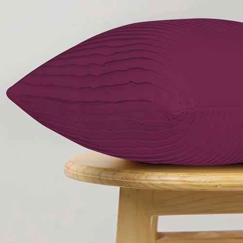 Image of HOME COLORS.IN Cotton Plain Double Side Pleated Cushion Cover - Set of 2-18 x 18 Inch - Purple