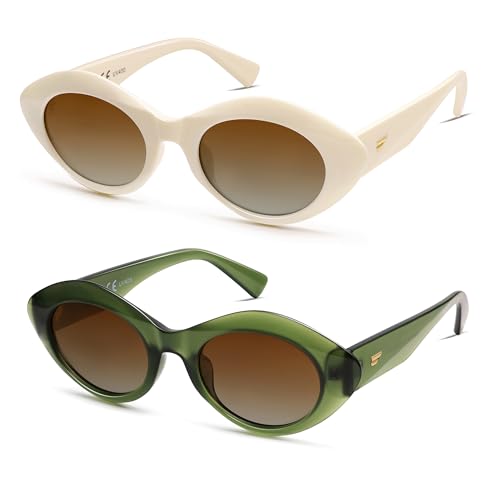 Image of VANLINKER Polarized Trendy Thick Oval Round Sunglasses for Women Retro Shades VL9825