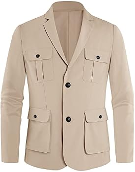 Gemijacka Men's Vintage Safari Suit Jacket with 4 Large Pockets