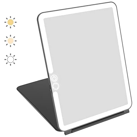 WEILY W137 Folding Travel Mirror with 72 LED Lights,Portable Vanity Mirror with 3 Colors Light Modes,Touch Screen Dimming,Ultra Thin,USB Rechargeable Makeup Mirror, Gift for Women (Black) Cover