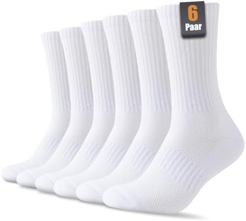 SockWaddles Socken Herren Damen, 6/10 Paar Tennissocken Sportsocken | Atmungaktive Baumwolle, Gepolsterte Laufsocken und Wandersocken in Schwarz Weiß, Größen 35-38, 39-42, 43-46 un