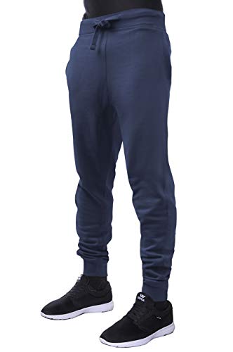 Hat and Beyond Mens Fleece Jogger Pants Elastic Drawstring Active Slim Fit Trousers 1HCA0003 (Small, 1hc03_Navy)