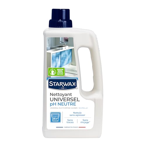 STARWAX Nettoyant Universel pH Neutre - Nettoie sans agresser - Sans Traces - Sans Javel - Sans Rinçages - Fabriqué en France - 1 L - Jusqu'à 25 nettoyages - 6 mois...