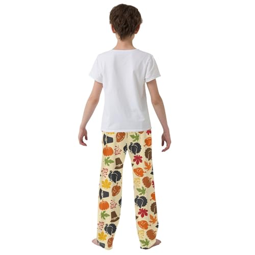 ZZXXB Turkey Maple Leaves Thanksgiving Day Boys Long Pants Soft Trousers Elastic Waist Kids Lounge Bottoms with Pockets S-XL3