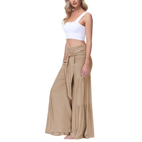 MLAFE Women Casual Wide Leg Pants Lightweight High Waisted Tie Knot Caual Loose Flowy Palazzo Trousers Flowy Beach Palazzo3