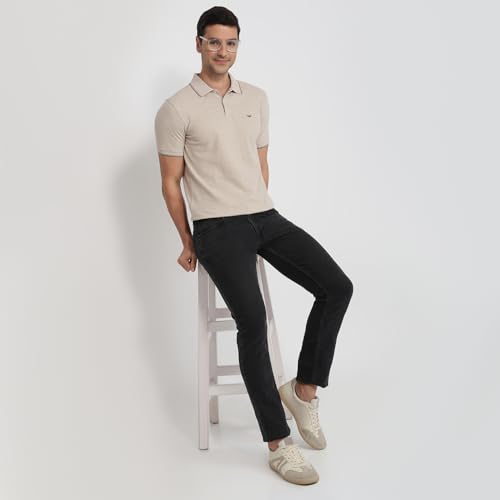 Image of Park Avenue Men Slim Fit Solid Pattern Cotton Polyester Blend Polo Neck Half Sleeve Casual T-Shirt