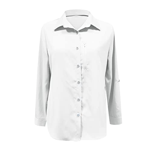 Top Mujer Deportivo Camisas para Mujer UPF 50+ Sun Manga Larga al Libre Secado rápido Senderismo Camisa Camisetas Rosas Mujer Manga Larga (White, S)