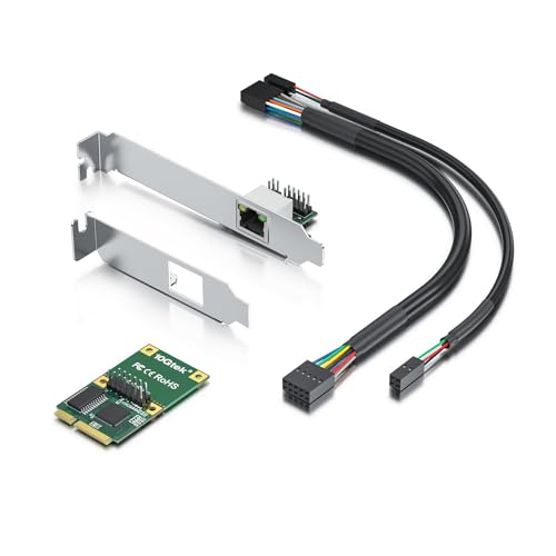 10Gtek Mini PCIe 1G Ethernet Network Card (Intel I210AT), with LED Light, 30-cm Cable Length, Single Port RJ45, Mini Pice Interface, not for M.2